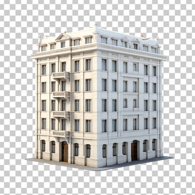 3D render of modern building isolated on transparent background