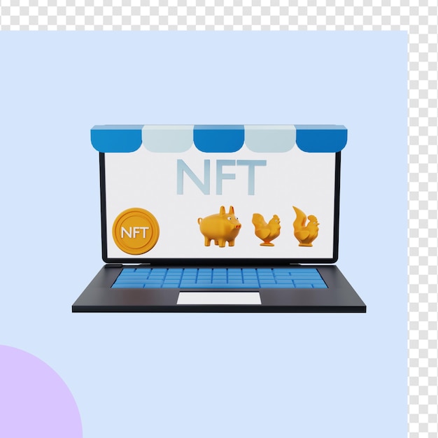 Nft 코인 시장의 3d 렌더링