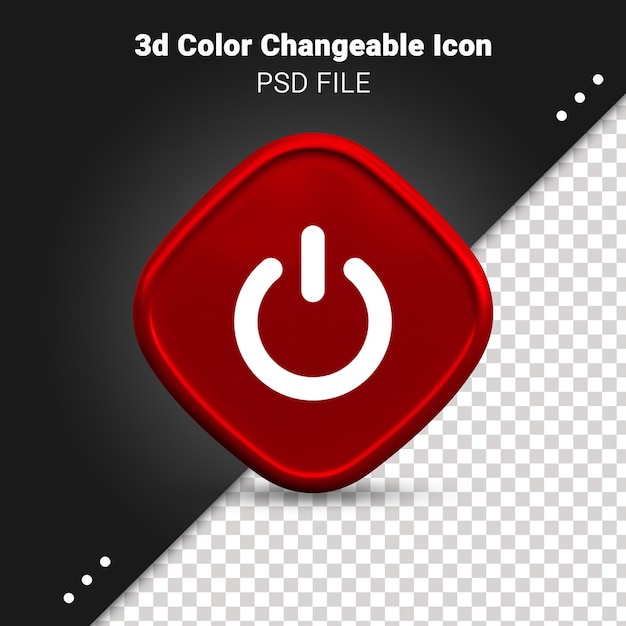 PSD 3d-рендеринг цвета значка питания, изменяемый и полностью редактируемый