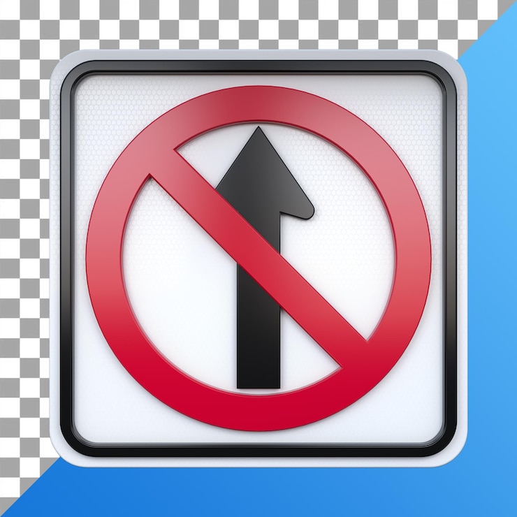 PSD 3d render of road traffic sign no straight through with transparent background
