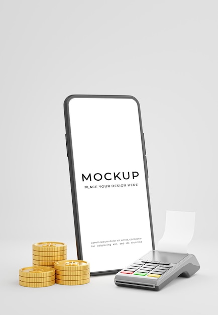 신용 카드 판독기 모형 디자인 스마트 폰의 3d 렌더링
