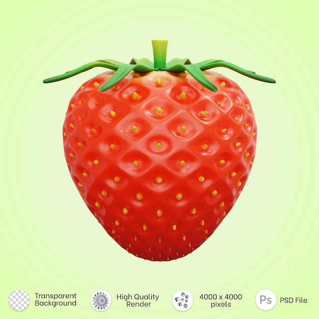 PSD 딸기 과일 그림의 3d 렌더링