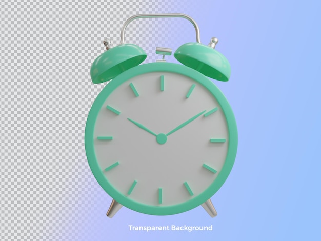 透明な背景のpsd正面図でかわいい目覚まし時計の3dレンダリング