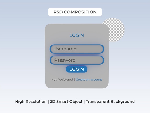 PSD 3d визуализация дизайна шаблона страницы входа пользователя на веб-сайт