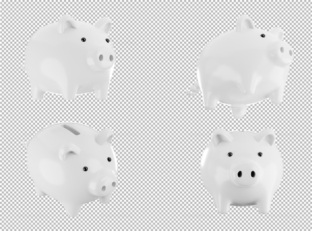 PSD 클리핑 패스와 함께 투명 배경에 흰색 돼지 저금통의 3d 렌더링