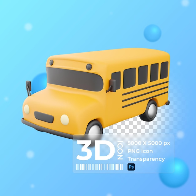 PSD 学校のコンセプトに戻る黄色のスクールバス アイコンの 3 d レンダリング