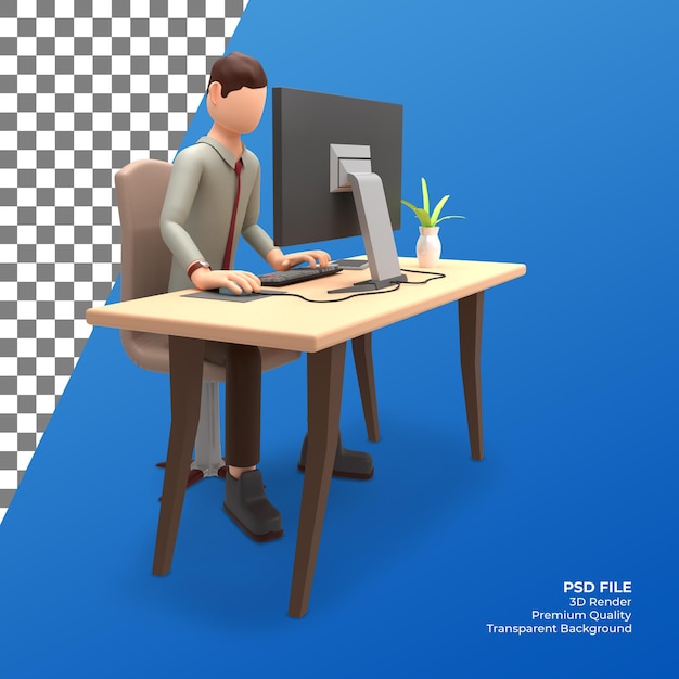 3D-рендеринг офисного делового человека на рабочем столе