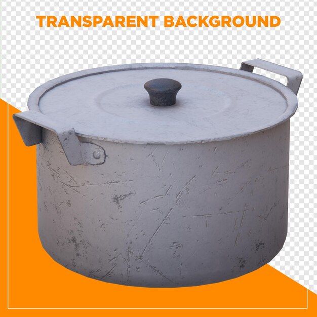 3d render old aluminum pan with transparent background