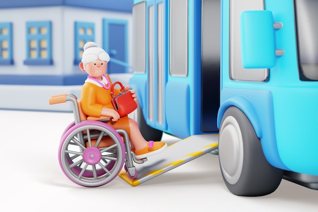 PSD rendering 3d di una vecchia donna con mobilità ridotta