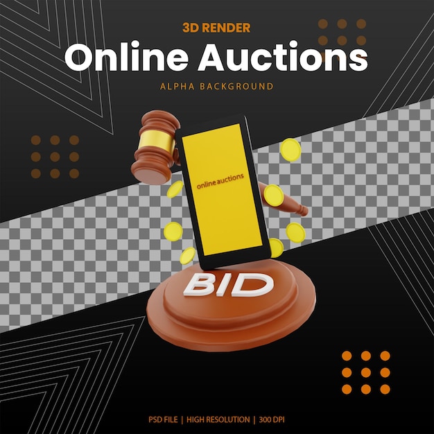 PSD 3d render online auctions illustration