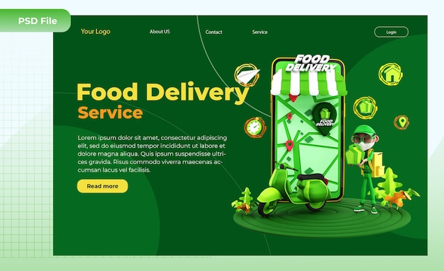 3d render online delivery illustration landing page