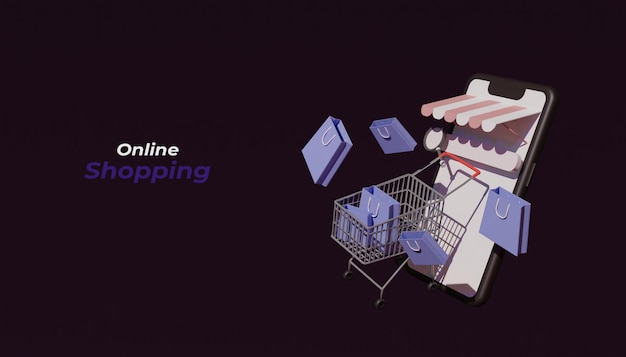 PSD 3d render online shopping concept