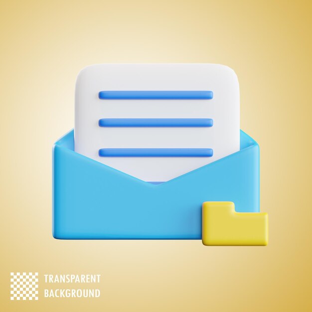 3d render of an open envelope with a document and folder icon