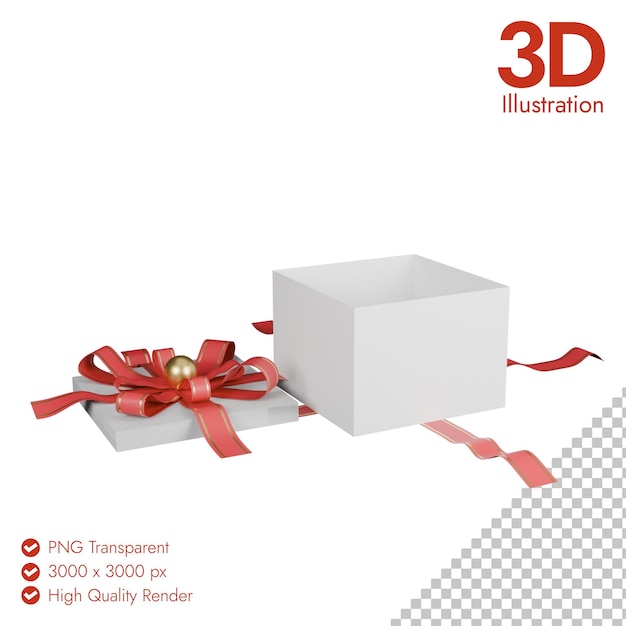 3d render of open gift box with red ribbon