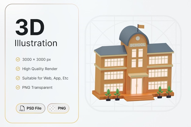 3d render orange school building left angle concept modern design