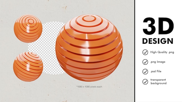 PSD rendering 3d del set di sfere a fette di colore arancione per la risorsa