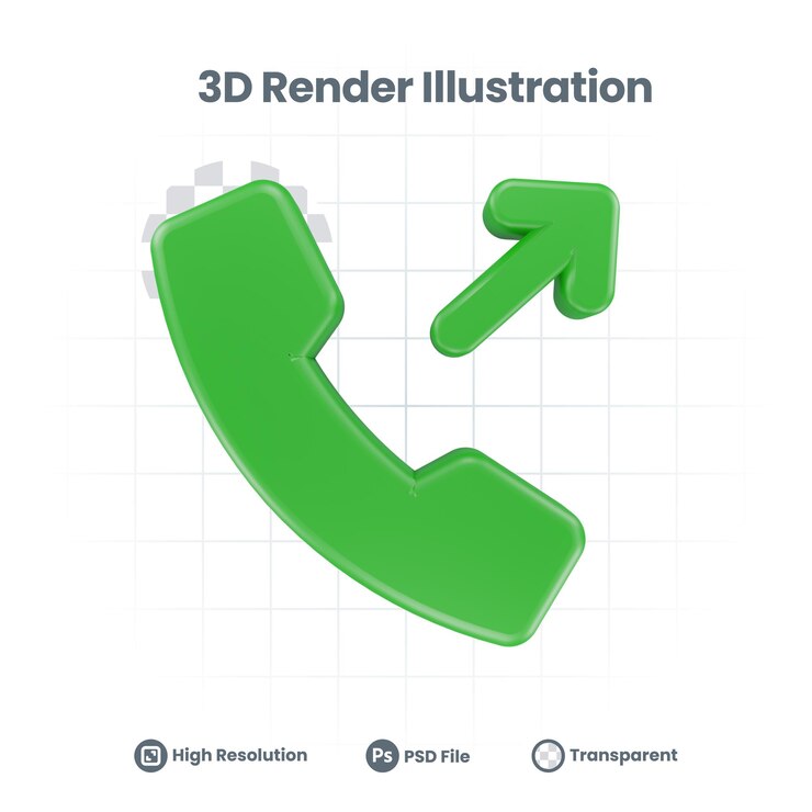 PSD 3d render outgoing call phone icon for web mobile app social media promotion