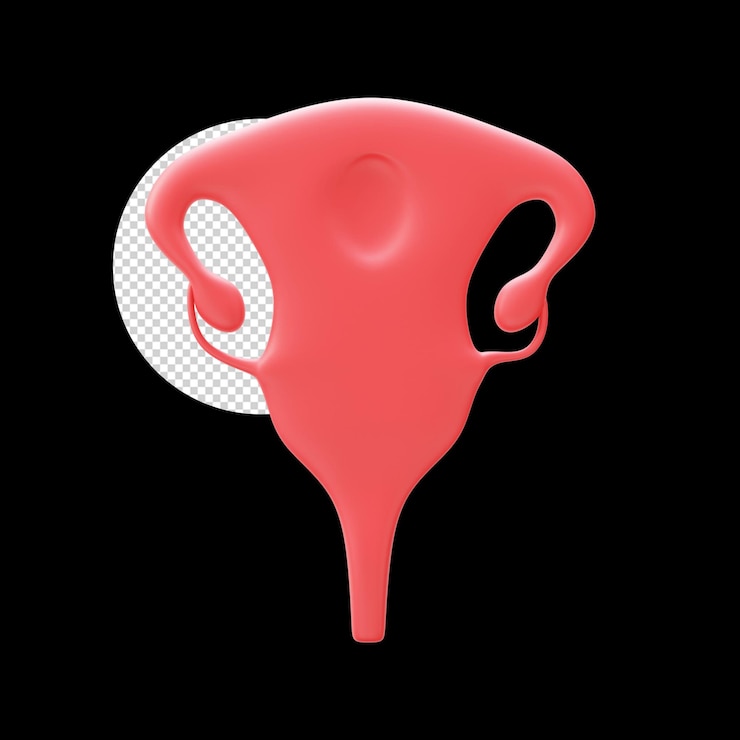 PSD 3d render of ovary red element over black circle png background