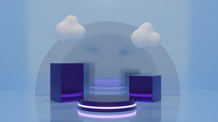 PSD 3d render paars podium met wolk