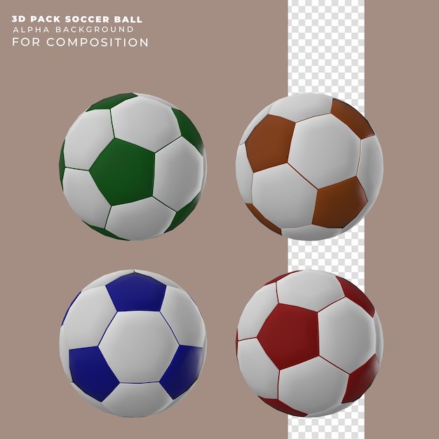 PSD 3d render pack of soccer balls