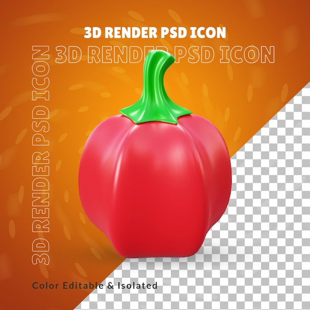 3d rendering di paprika icona illustrazione o paprika 3d icona illustrazione o paprika rossa 3d render