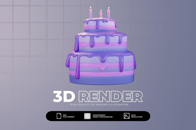 PSD 3dレンダリングパステルバースデーケーキ