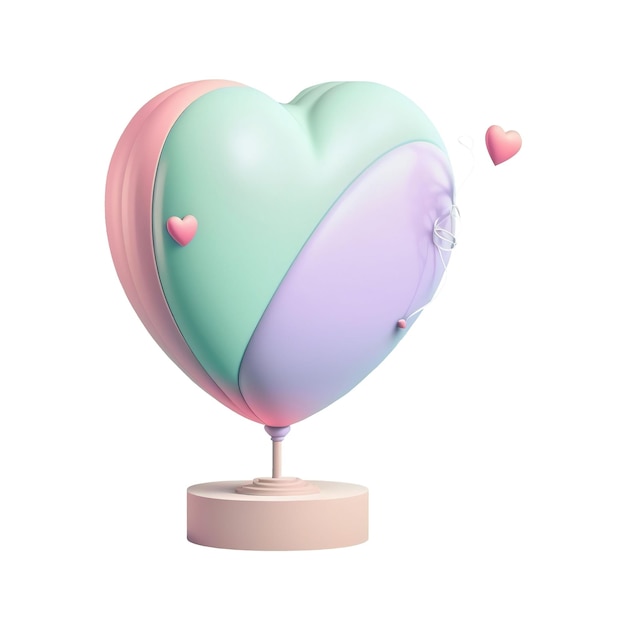 3d render pastel color glossy heart shape balloons icon