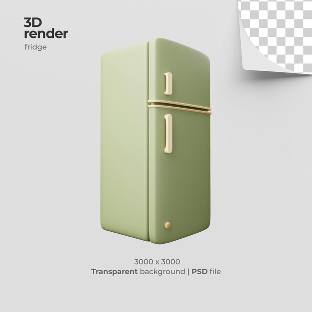 3D Render Pastel Green Fridge with Transparent Background