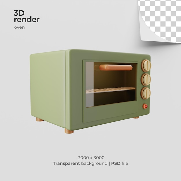 3d render pastel green oven with transparent background