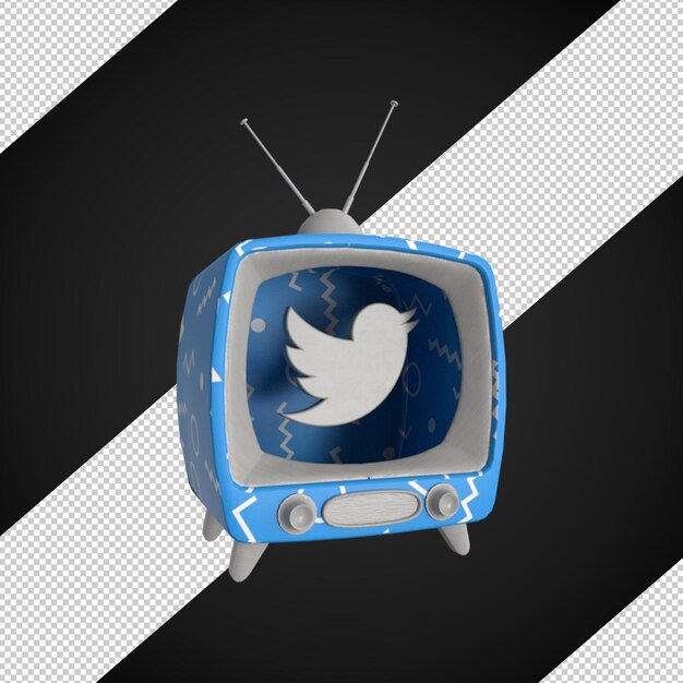 PSD 3d render modello tv twitter logo