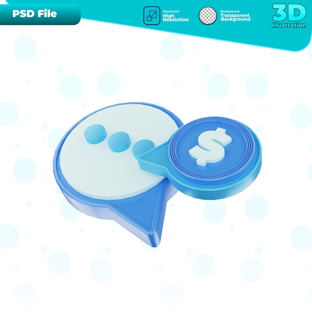 PSD 3d render payment conversation icon illustration