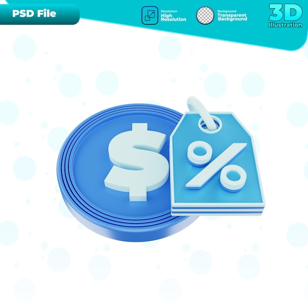 PSD 3d рендеринг иллюстрации значка скидки оплаты