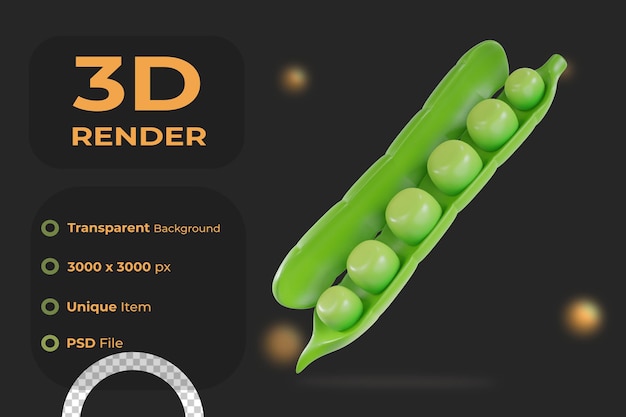 3d render peas object with transparent background