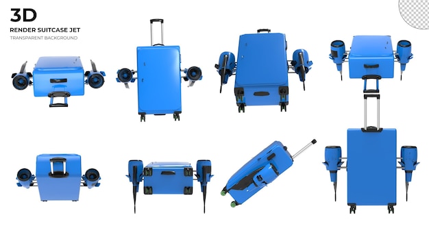 3d render pełna koncepcja walizki lub bagażu odrzutowego