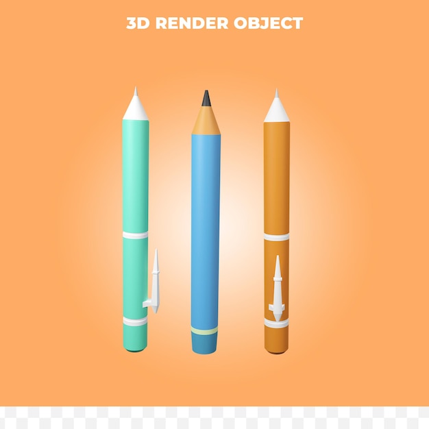PSD 3dレンダリングペンと鉛筆