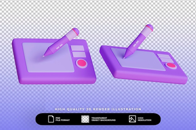 3d render pen tablet set isolated illustration