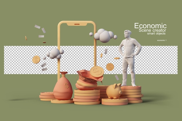 PSD 3d render people and finances