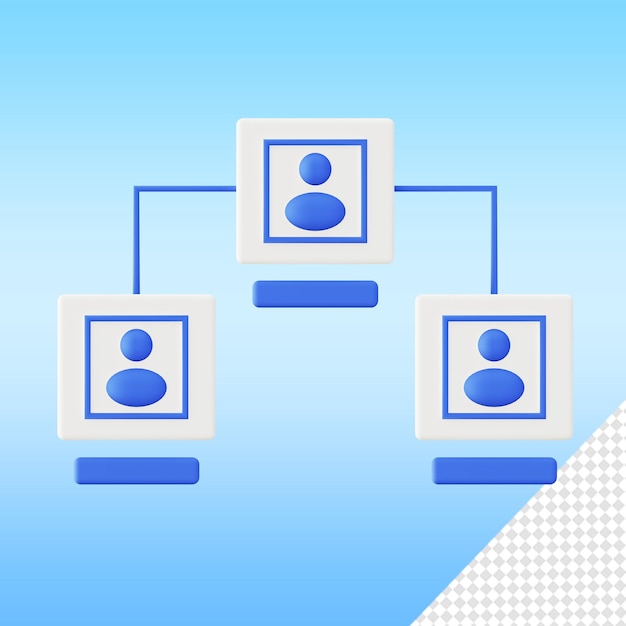 Rendering 3d modello di struttura organizzativa delle persone per i social media web ui ux ed elementi di design