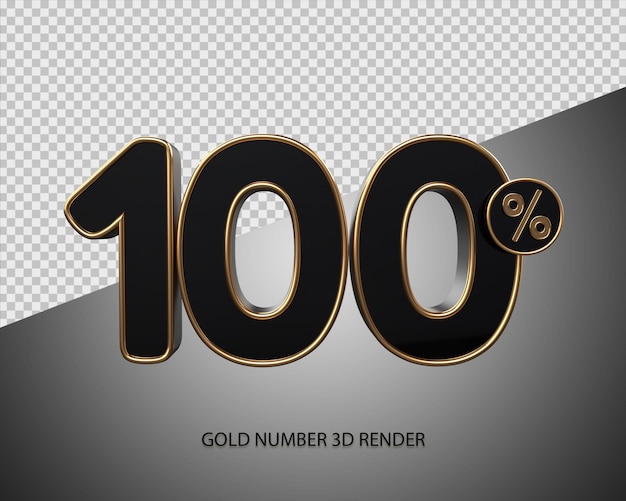 3d render percentage number 100 black color and gold bevel for sale discount, black friday, progress