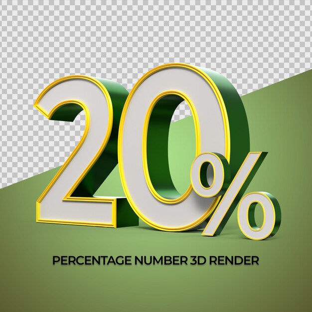 PSD percentuale di rendering 3d numero 20 percentuale di oro verde