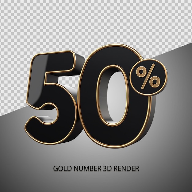 Percentuale di rendering 3d numero 40 colore nero e smusso oro per sconto vendita, venerdì nero, avanzamento