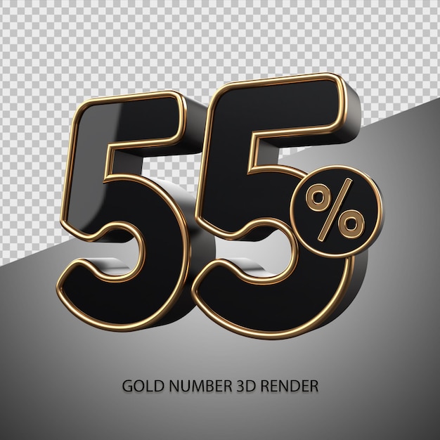 3d render percentage number 55 black color and gold bevel for sale discount, black friday, progress