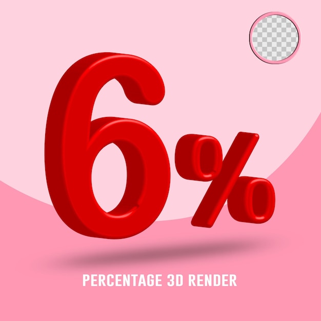 3d render percentage number red color