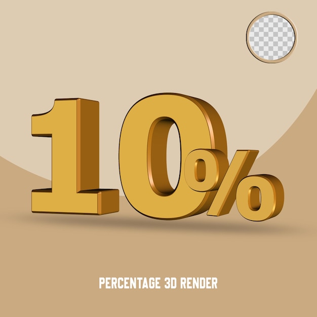 3d render percentage number yellow gold color