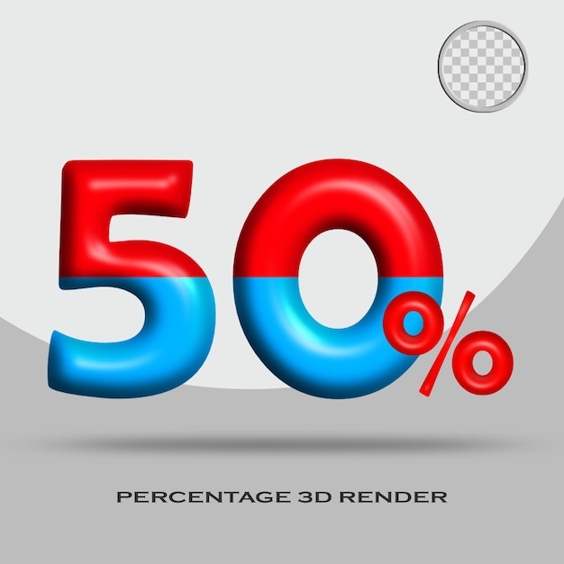 3d render percentage rode blauwe glanzende kleur