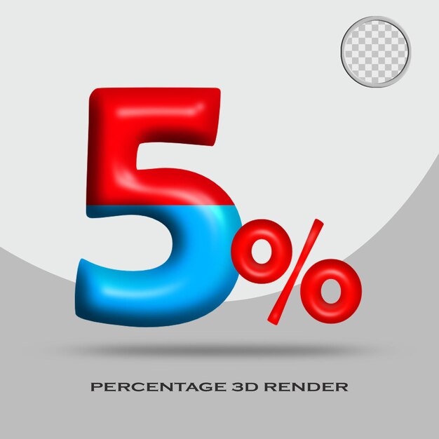 3d render percentage rode blauwe glanzende kleur