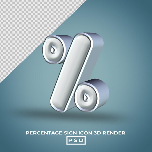 PSD 3d render percentage sign icon white silver color