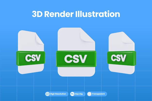 PSD 3d render pictogram bestandsformaat csv