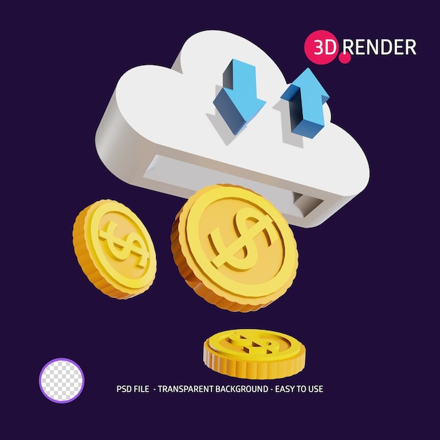 PSD 3d render pictogram dollar synchronisatie cloud