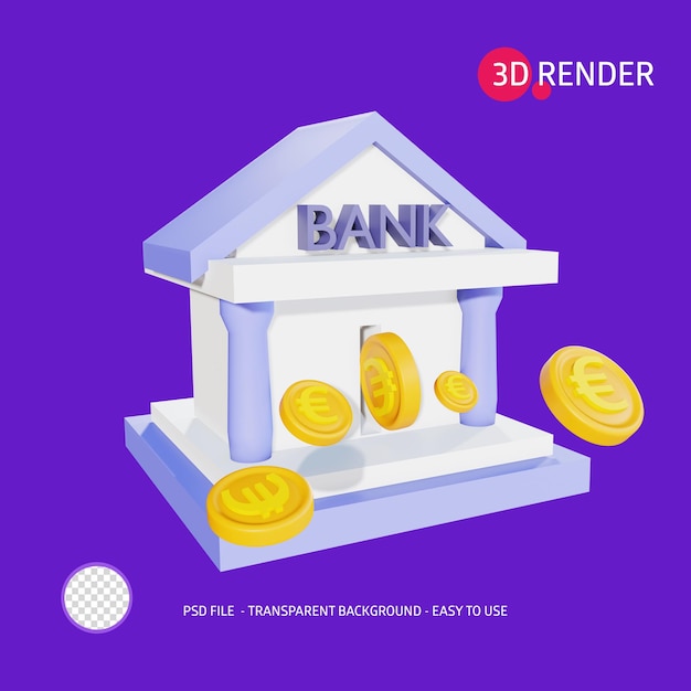 3D render pictogram Euro bank 1